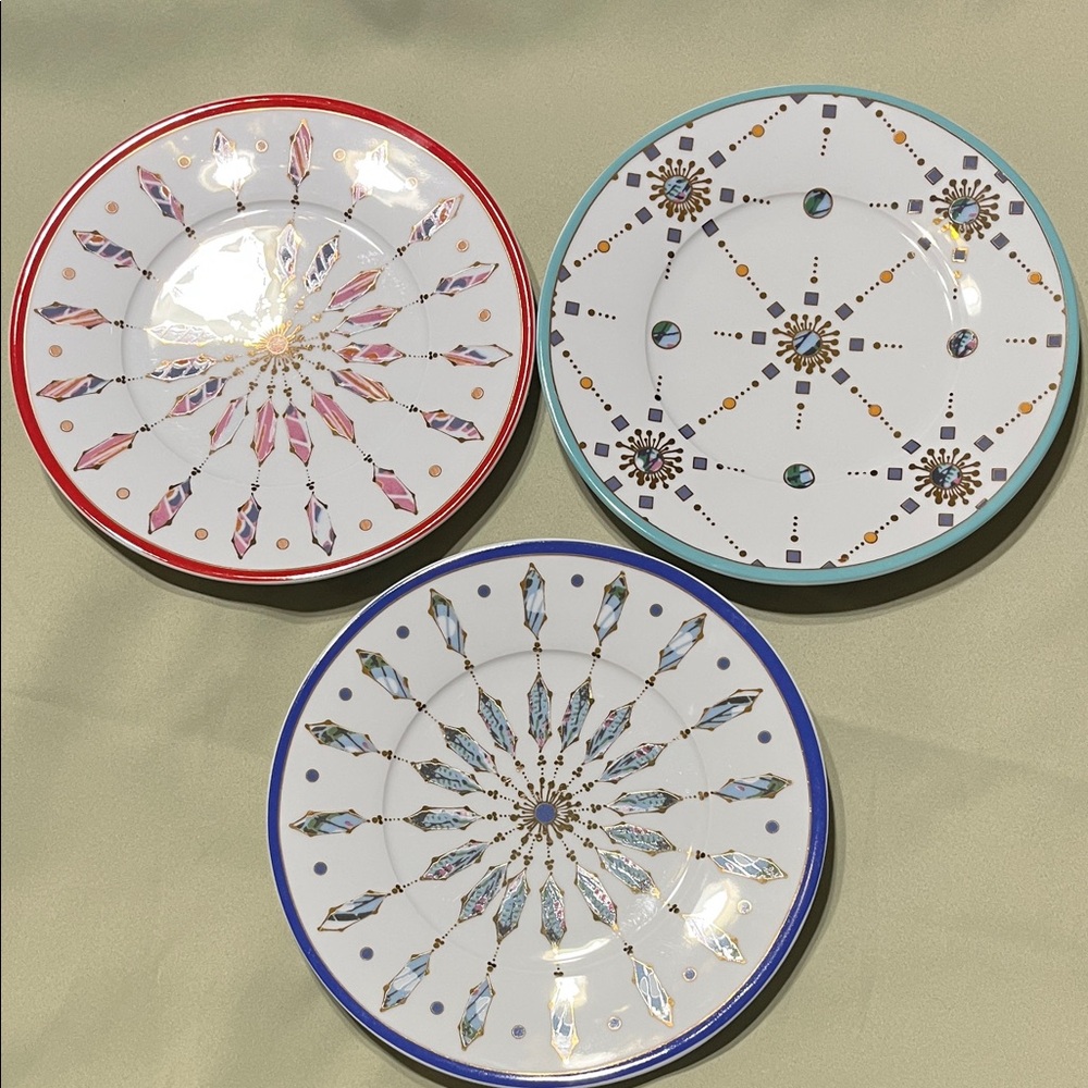 Anthropology Spal Porcelanas Three Decorative Plates with Geometric Patterns
